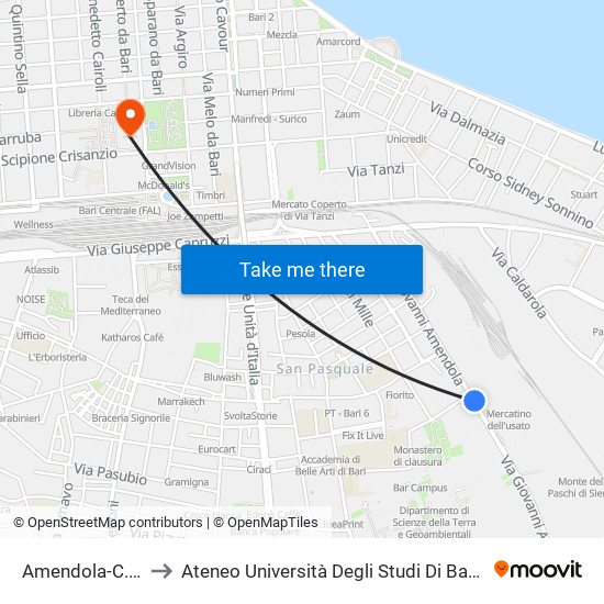 Amendola-C.Ulpiani to Ateneo Università Degli Studi Di Bari ""Aldo Moro"" map