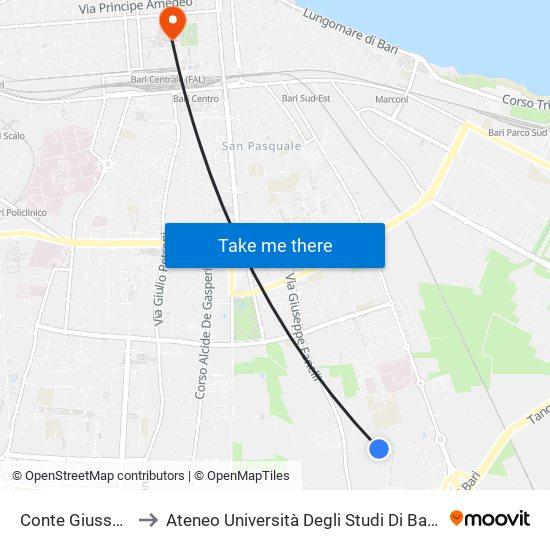 Conte  Giusso-Bovio to Ateneo Università Degli Studi Di Bari ""Aldo Moro"" map