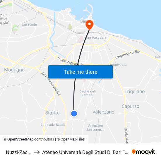 Nuzzi-Zaccaria to Ateneo Università Degli Studi Di Bari ""Aldo Moro"" map