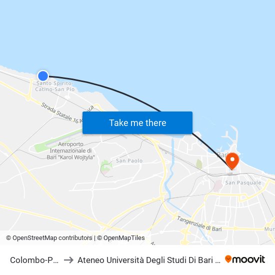 Colombo-Pansini to Ateneo Università Degli Studi Di Bari ""Aldo Moro"" map