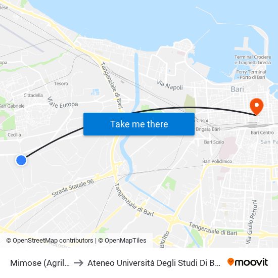Mimose (Agrilevante) to Ateneo Università Degli Studi Di Bari ""Aldo Moro"" map
