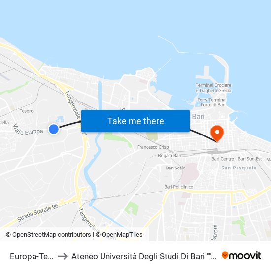 Europa-Tesoro to Ateneo Università Degli Studi Di Bari ""Aldo Moro"" map