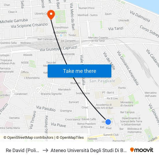 Re David (Politecnico) to Ateneo Università Degli Studi Di Bari ""Aldo Moro"" map