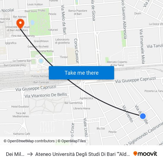 Dei Mille I to Ateneo Università Degli Studi Di Bari ""Aldo Moro"" map