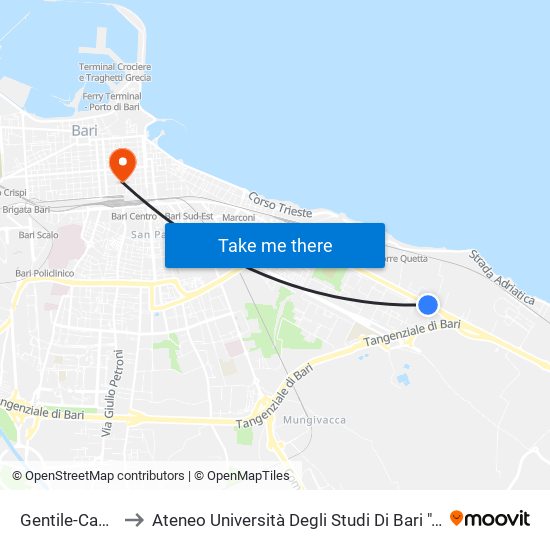 Gentile-Cannone to Ateneo Università Degli Studi Di Bari ""Aldo Moro"" map