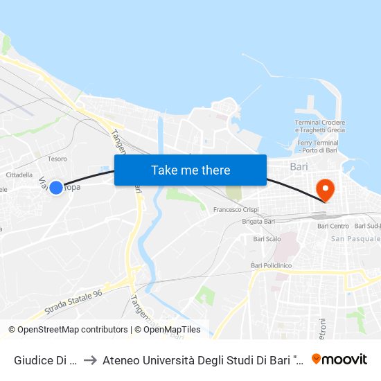 Giudice Di Pace to Ateneo Università Degli Studi Di Bari ""Aldo Moro"" map