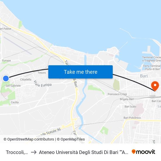 Troccoli,12d to Ateneo Università Degli Studi Di Bari ""Aldo Moro"" map