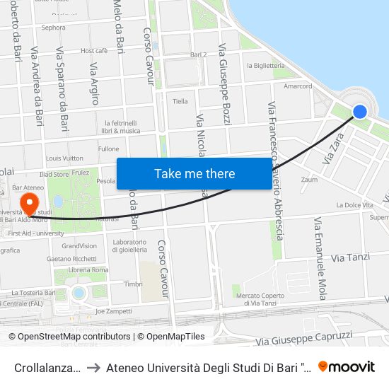 Crollalanza-Diaz to Ateneo Università Degli Studi Di Bari ""Aldo Moro"" map