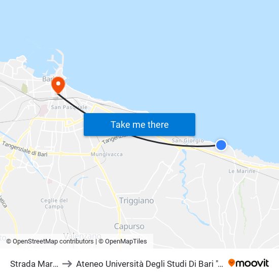 Strada Marina V to Ateneo Università Degli Studi Di Bari ""Aldo Moro"" map