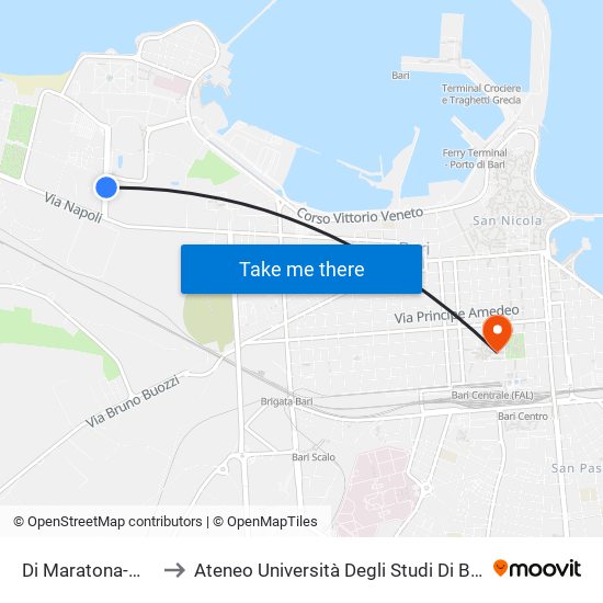 Di Maratona-Mascagni to Ateneo Università Degli Studi Di Bari ""Aldo Moro"" map