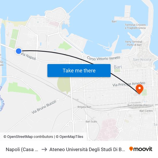 Napoli (Casa Riposo) to Ateneo Università Degli Studi Di Bari ""Aldo Moro"" map