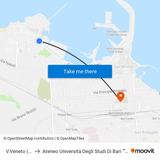 V.Veneto (Aqp) to Ateneo Università Degli Studi Di Bari ""Aldo Moro"" map