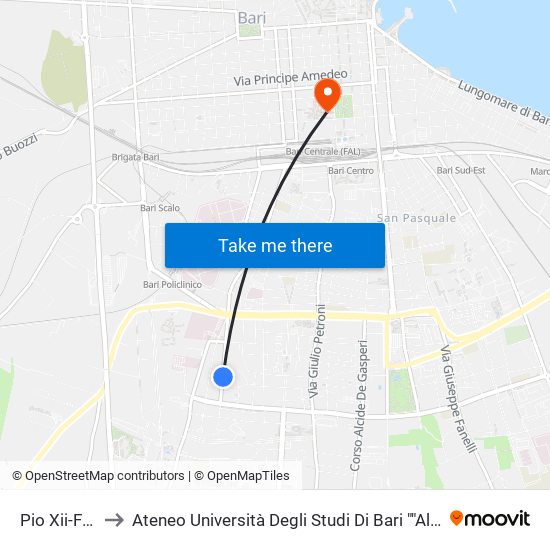 Pio Xii-Favia to Ateneo Università Degli Studi Di Bari ""Aldo Moro"" map