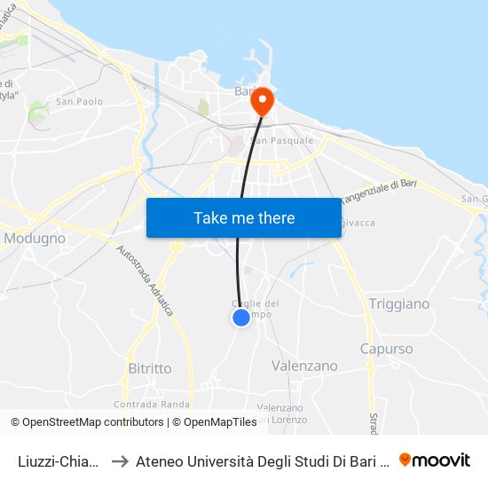 Liuzzi-Chiancone to Ateneo Università Degli Studi Di Bari ""Aldo Moro"" map