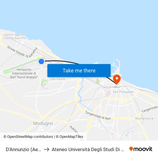 D'Annunzio (Aeroporto) to Ateneo Università Degli Studi Di Bari ""Aldo Moro"" map