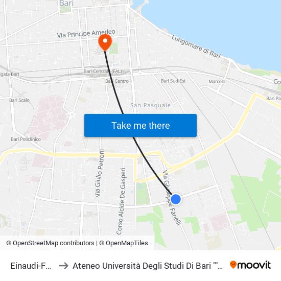 Einaudi-Fanelli to Ateneo Università Degli Studi Di Bari ""Aldo Moro"" map