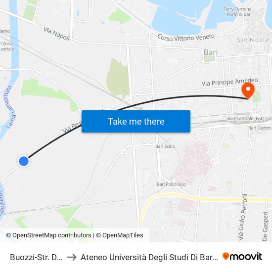 Buozzi-Str. Deserto to Ateneo Università Degli Studi Di Bari ""Aldo Moro"" map