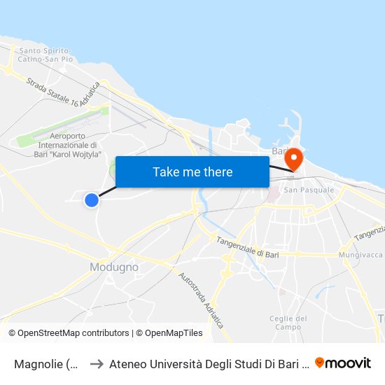 Magnolie (Poste) to Ateneo Università Degli Studi Di Bari ""Aldo Moro"" map