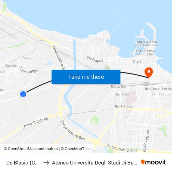 De Blasio (C&Carry) to Ateneo Università Degli Studi Di Bari ""Aldo Moro"" map