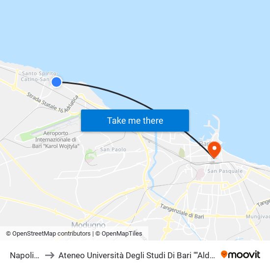 Napoli 11 to Ateneo Università Degli Studi Di Bari ""Aldo Moro"" map