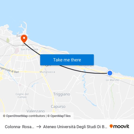Colonna- Rosa Azzurra to Ateneo Università Degli Studi Di Bari ""Aldo Moro"" map