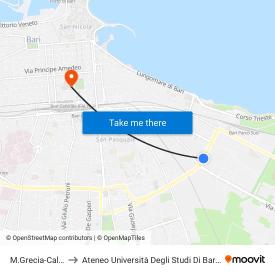 M.Grecia-Caldarola to Ateneo Università Degli Studi Di Bari ""Aldo Moro"" map