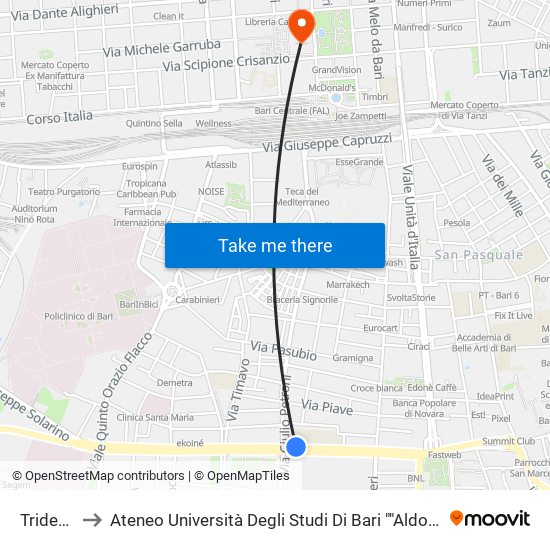 Tridente to Ateneo Università Degli Studi Di Bari ""Aldo Moro"" map