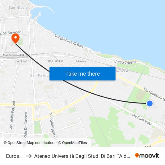 Eurospin to Ateneo Università Degli Studi Di Bari ""Aldo Moro"" map