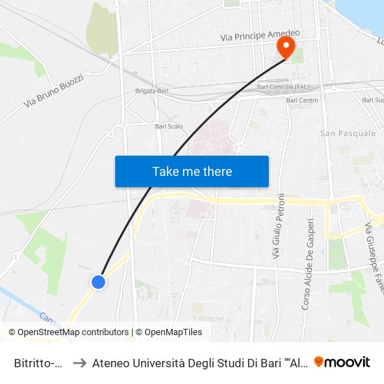 Bitritto-Frati to Ateneo Università Degli Studi Di Bari ""Aldo Moro"" map