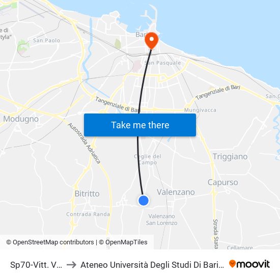Sp70-Vitt. Veneto to Ateneo Università Degli Studi Di Bari ""Aldo Moro"" map
