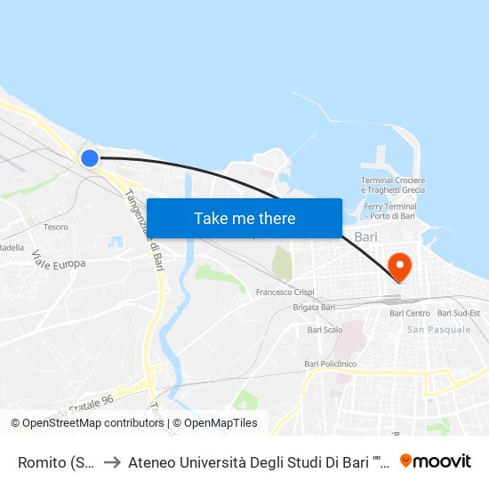 Romito (Ss16) to Ateneo Università Degli Studi Di Bari ""Aldo Moro"" map