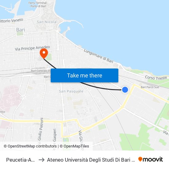 Peucetia-Archita to Ateneo Università Degli Studi Di Bari ""Aldo Moro"" map
