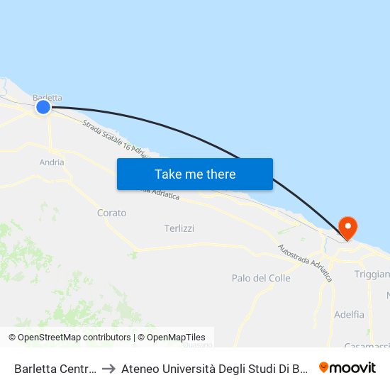 Barletta Centrale Fnb to Ateneo Università Degli Studi Di Bari ""Aldo Moro"" map