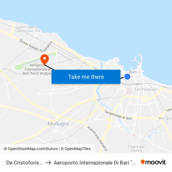 De Cristoforis-Crispi to Aeroporto Internazionale Di Bari "Karol Wojtyla" map