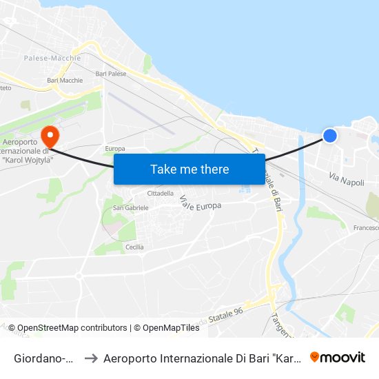 Giordano-Verdi to Aeroporto Internazionale Di Bari "Karol Wojtyla" map