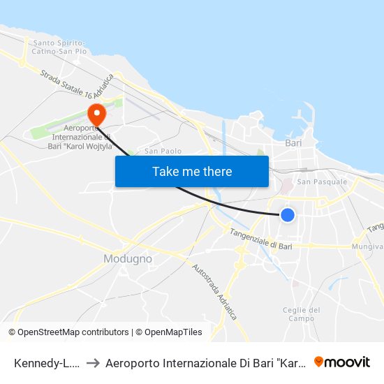 Kennedy-L.King to Aeroporto Internazionale Di Bari "Karol Wojtyla" map