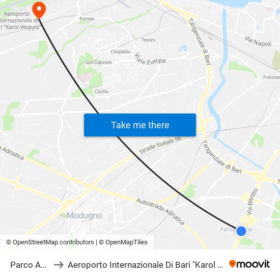 Parco Adria to Aeroporto Internazionale Di Bari "Karol Wojtyla" map