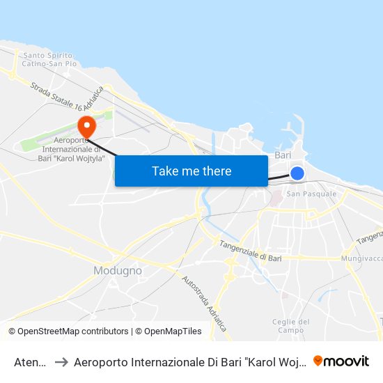 Ateneo to Aeroporto Internazionale Di Bari "Karol Wojtyla" map