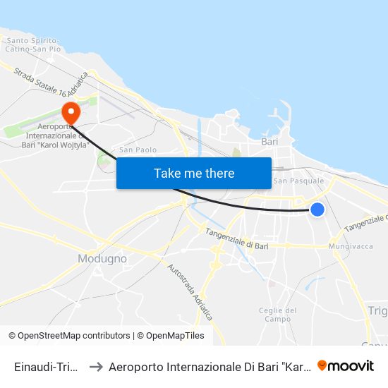 Einaudi-Tridente to Aeroporto Internazionale Di Bari "Karol Wojtyla" map