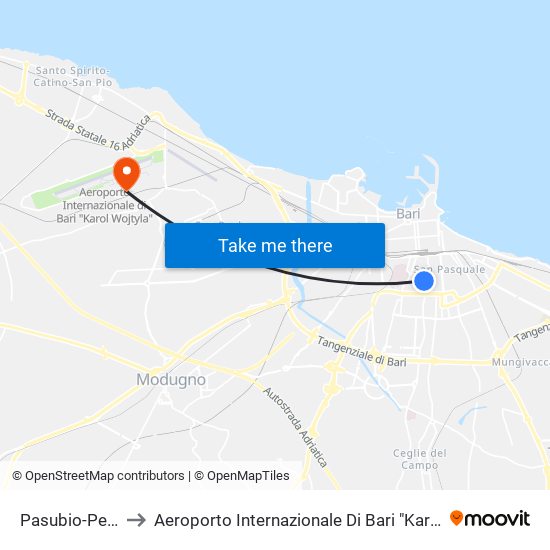 Pasubio-Petroni to Aeroporto Internazionale Di Bari "Karol Wojtyla" map