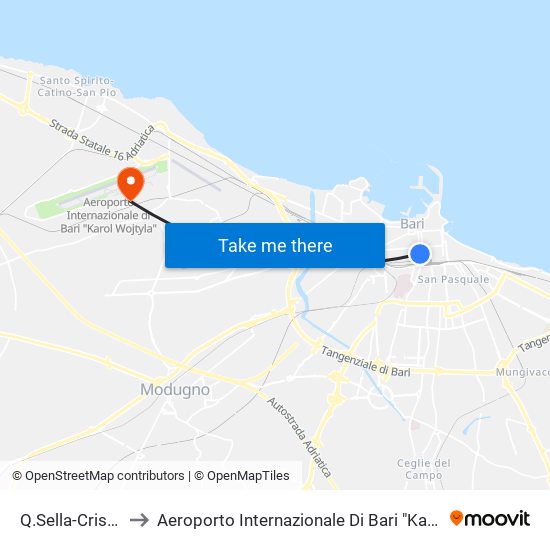 Q.Sella-Crisanzio to Aeroporto Internazionale Di Bari "Karol Wojtyla" map