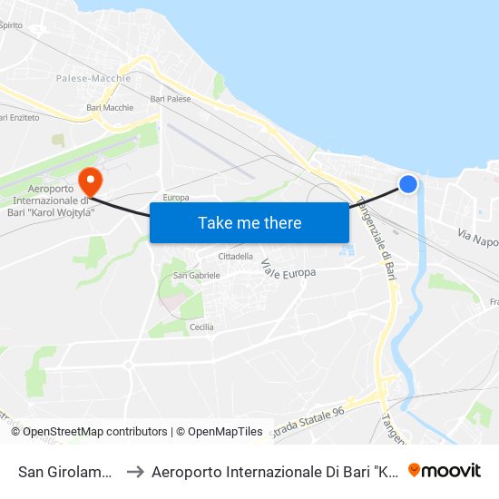San Girolamo-Cilea to Aeroporto Internazionale Di Bari "Karol Wojtyla" map