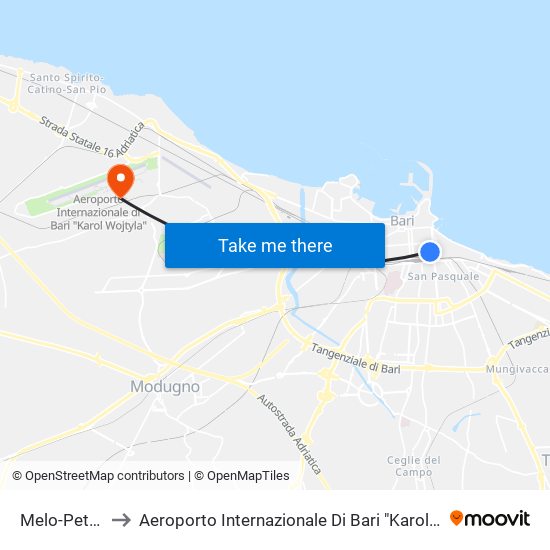 Melo-Petroni to Aeroporto Internazionale Di Bari "Karol Wojtyla" map