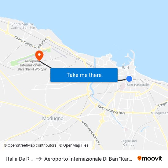 Italia-De Rossi to Aeroporto Internazionale Di Bari "Karol Wojtyla" map