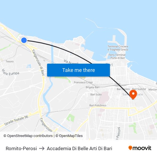 Romito-Perosi to Accademia Di Belle Arti Di Bari map