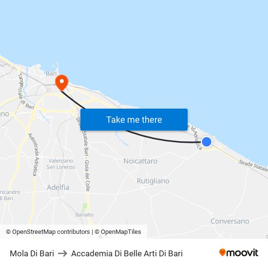 Mola Di Bari to Accademia Di Belle Arti Di Bari map