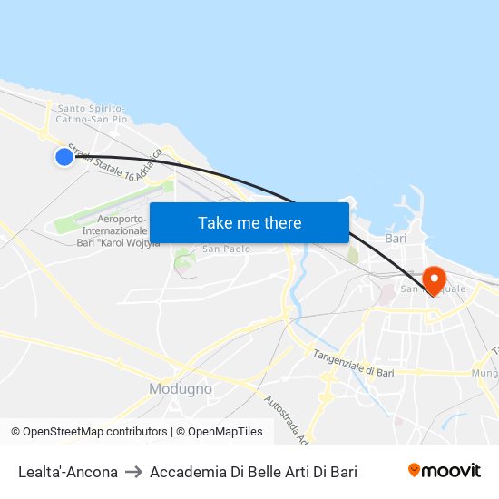 Lealta'-Ancona to Accademia Di Belle Arti Di Bari map