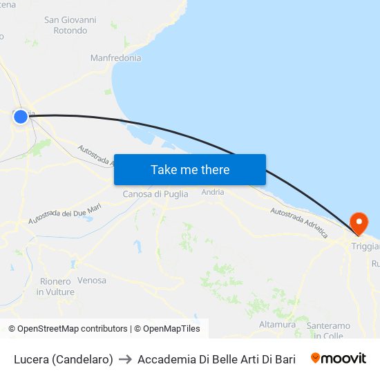 Lucera (Candelaro) to Accademia Di Belle Arti Di Bari map