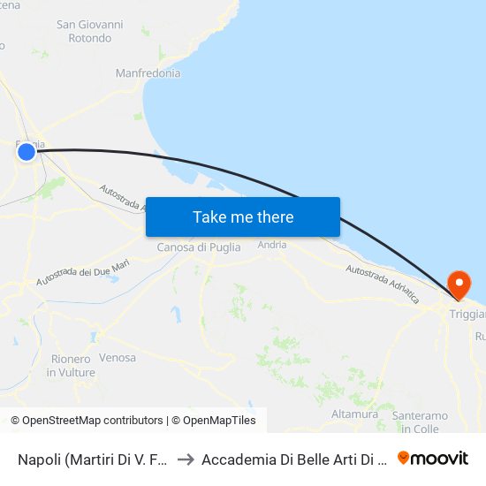 Napoli (Martiri Di V. Fani) to Accademia Di Belle Arti Di Bari map