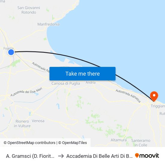 A. Gramsci (D. Fioritto) to Accademia Di Belle Arti Di Bari map